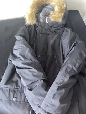 Chaqueta Abrigo Parka Club Room Para Hombre Negro Piel Sintética Borde Con Capucha Talla XL Foto 1 de 3