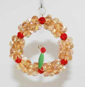 Vintage 60er/70er Jahre Handarbeit Kranz/Kerze Perle & Draht Weihnachtsschmuck 3" B52 - Bild 1 von 1
