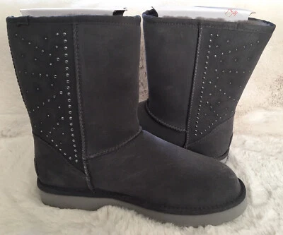 UGG Classic Short STUDDED Boots Charcoal Suede Swarovski Crystals Bling 8 NWB - Image 1 of 4