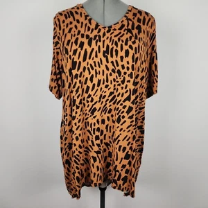 Virtuelle Top Womens Plus Size M Orange Black Leopard Print Viscose Elastane - Picture 1 of 12