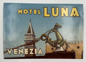 Original SELTEN Vintage Gepäck Etikett Aufkleber HOTEL LUNA Venezia VENEDIG ITALIEN - Bild 1 von 2