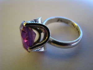 STERLING SILVER RING AMETHYST STONE by Faust Taxco Mexico ca1960s US Size 5.75 - Picture 1 of 10