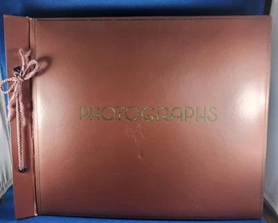 Vintage Scrapbook Photo Album Black Pages Faux Leather Cover 14” X 11” 26 pages - Image 1 of 4