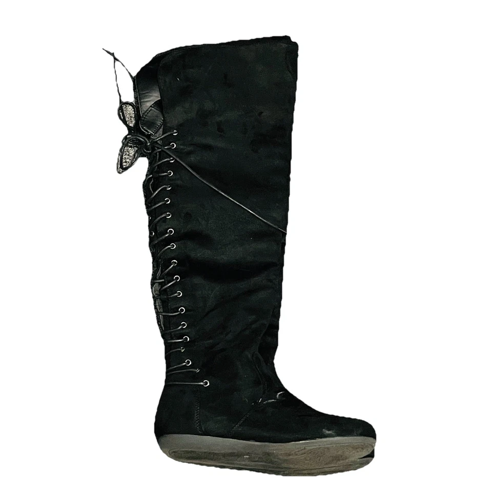 Top Moda Shoes Womens Size 6.5 Black Bank-99 Knee High Boots Tall Lace Up Zipper - Image 1 of 4