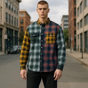AEO Patchwork Style Shirt M Skater Grunge Farmcore Cabincore Street Rustic - Picture 1 of 13