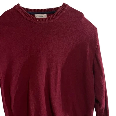 LL BEAN Mens Large Vintage MADE IN USA Sweater Chunky Knit Cotton Red Cozy Fall - Image 1 of 4