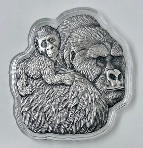Gorilla and Child Shaped 2023 Chad High Relief Silver Collectible Coin 5k Francs - Picture 1 of 4