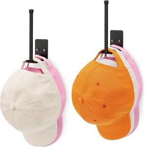Hat Hooks for Baseball Caps, 2 Pack Racks, 3 x 1.7 x 5.7 inches, Black  - Picture 1 of 7