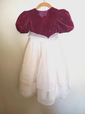 Jayne Copeland Girls size 6 Dress Ivory Maroon Velvet Party Holidays - Image 1 of 4