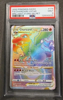POKEMON CARD CHARIZARD VSTAR SECRET RARE 174 BRILLIANT STARS GRADED PSA 9 MINT - Image 1 of 3
