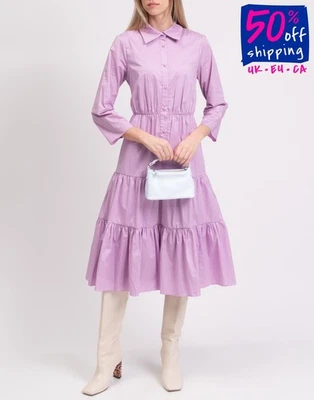 RRP €1100 MIKAEL AGHAL Midi Shirt Dress US10 UK14 IT46 XL Lined Lilac 3/4 Sleeve - Image 1 of 4