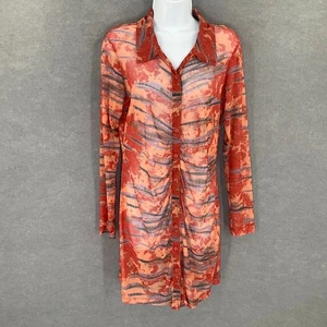 Wild Fable Kleid Damen Gr. M Netz Knopfleiste Rüschen Koralle Batik Festival Rodeo - Bild 1 von 13