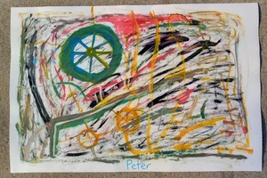 Second Original 24 by 36 Abstract Acrylic Painting on Paper signed by Peter - Picture 1 of 5