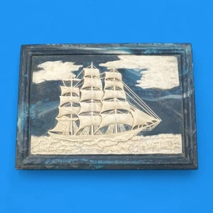 Vintage Nautical Jewelry Trinket Box – Incolay Stone Sailing Ship Design - Picture 1 of 9