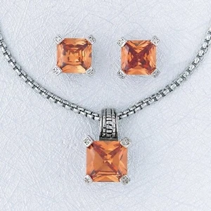 Brand New Dark Amber Princess Cut Stone Necklace and Earring Set - Picture 1 of 2