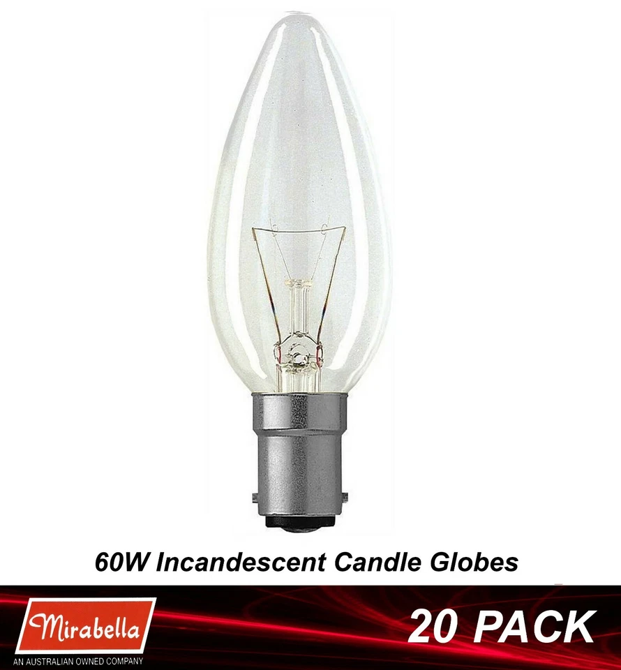20 X 60w B15 Clear Candle Light Globes Bulbs Lamp Incandescent Small Bayonet SBC
