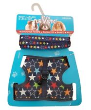New Small Animal Leash And Harness Set Navy Blue With Multicolored Stars Sz Med