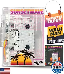 Walkman Retro Cassette Player Transparent Design with Wired Headphones Blueto - Picture 1 of 5