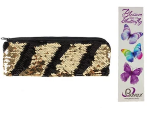 Estuche lápiz reversible sirena lentejuela brillante negro y dorado bolsa de maquillaje - Imagen 1 de 3