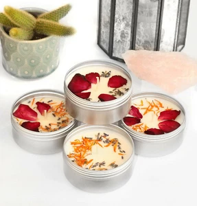 TIN CANDLE MAKING KIT Makes 1 Dried Flower Petal Scented Eco Soy Wax Tin KVH - Picture 1 of 5