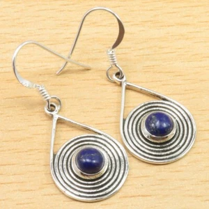 925 Pure Sterling Silver LAPIS LAZULI Earrings 1.4" Flash Sale Best Buy Jewelry - Picture 1 of 2