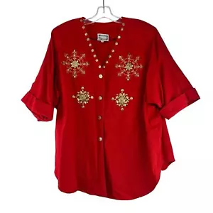 Camisa Vintage Monique Fashions Adornada Mujer Talla 3X Rojo Dorado Botón Tachonado - Imagen 1 de 8