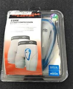 Shock Doctor Youth Core Compression Shorts w/ BioFlex Cup, 2-Pack, White, Sz XL