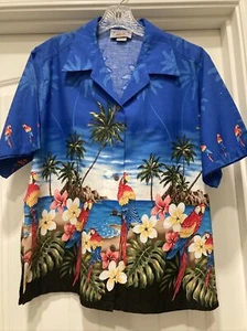 Vibrant Colors Pacific Legend Men's Hawaiian Island Shirt Parrot Palm Trees SZ L - Picture 1 of 14