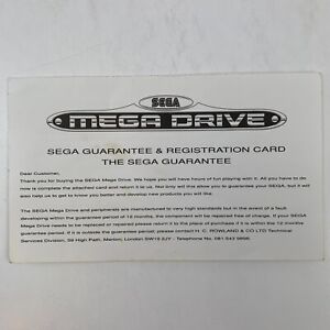 Sega Mega Drive Official Registration Card Insert Guarantee
