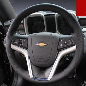 For  Chevrolet Camaro Hand-stitched Interior Steering Wheel Cover Black Leather - Picture 1 of 6