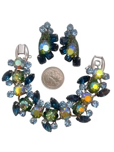 Juliana DeLizza & Elster Stunning Blue & AB Wide Link Bracelet & Earrings - Picture 1 of 2