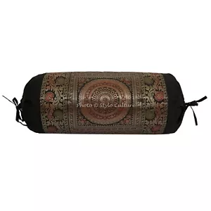 Ethnic Bolster Cover Brocade Jacquard 30 x 15 in Hippie Cylinder Pillow Case - Picture 1 of 5