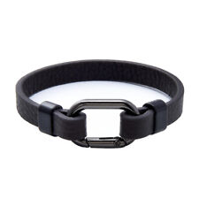 Zense - Men's Trendy Leather Bracelet with Black Steel Clip ZB0352