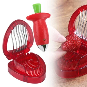 2Pcs/Set Strawberry Slicer and Huller Set Fruit Cutter Kitchen Gadget - Picture 1 of 9
