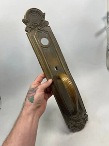 Pair (x2) Antique Bronze Cast Deco Door Pulls Handles Victorian gothic push - Picture 1 of 24