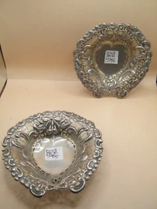 Antique Pair Hallmarked Sterling Silver Heart Shaped BonBon Dish Pierced Baskets - Picture 1 of 7