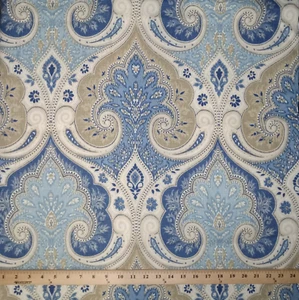Kravet Polsterstoff 100% LEINEN Latika/Echo Delta Blau Damast 54x1 Yd PREMIUM - Bild 1 von 16