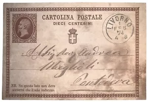 CARTOLINA POSTALE - LIVORNO 01/02/1874 - REGNO D'ITALIA - VITTORIO EMANUELE II - - Foto 1 di 2
