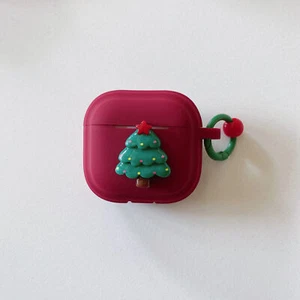 Cartoon Christmas Tree Red Matte Hook Case Cover for AirPods 4th Gen Pro 2 Gift - Picture 1 of 10