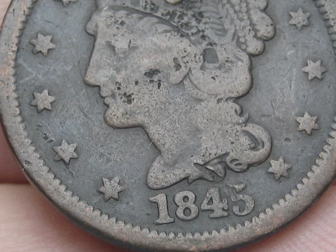 1845 Braided Hair Large Cent Penny, VG/Fine Details Cover