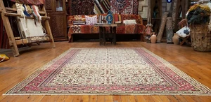 Feiner antiker 1930-1940er Wollflor natürliche Farbe Kayseri Bunyan Vorleger 4 Fuß 10 Zoll x 7 Fuß 3 Zoll - Bild 1 von 10