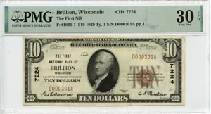 1929 Ty. 1 $10 Brillion WI First National CH#7224 Fr# 1801-1 PMG VF30 EPQ - Picture 1 of 2