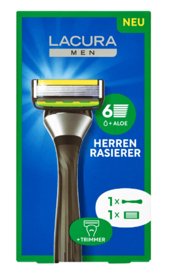 LACURA ✅ Laura - 6-Klingen-Rasierer Nassrasierer (1 Rasiergriff mit 1 Rasierklinge) ✅
