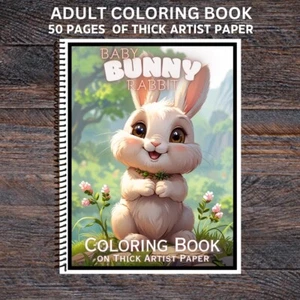 Baby Bunny Rabbit - Spiral Bound Adult Coloring Book - Thick Artist Paper - Picture 1 of 3