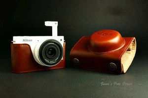 Funda vintage de cuero real hecha a mano para cámara para Nikon J1 (para lente de 10 mm/f2,8) - Imagen 1 de 6