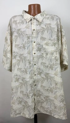 Van Heusen Hawaiian Shirt Men 6XL Ivory Leaf Palm Ivory Aloha Resort Polyester - Image 1 of 4