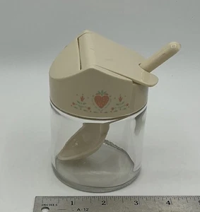 Vintage Corelle Gemco Forever Yours Heart Flip Top Glass Sugar Container w/Spoon - Picture 1 of 12