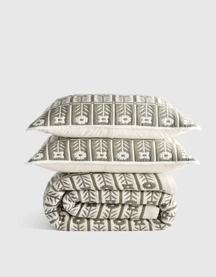 NUEVO CON ETIQUETAS MEMBRILLO ALGODÓN ORGÁNICO JACQUARD FLORAL CONJUNTO COMPLETO REINA SALVIA PRECIO DE VENTA SUGERIDO POR EL FABRICANTE $200 Foto 1 de 4