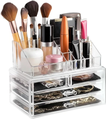 Organizador de Maquillaje Transparente - Soporte para Cosméticos y Joyas de 16 Compartimentos con 4 Cajones Foto 1 de 4