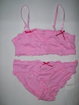 Shein Lechuga Acanalada Ribete Jersey Bralette y Bragas Conjunto S Rosa Nuevo con Etiquetas Kawaii Foto 1 de 2